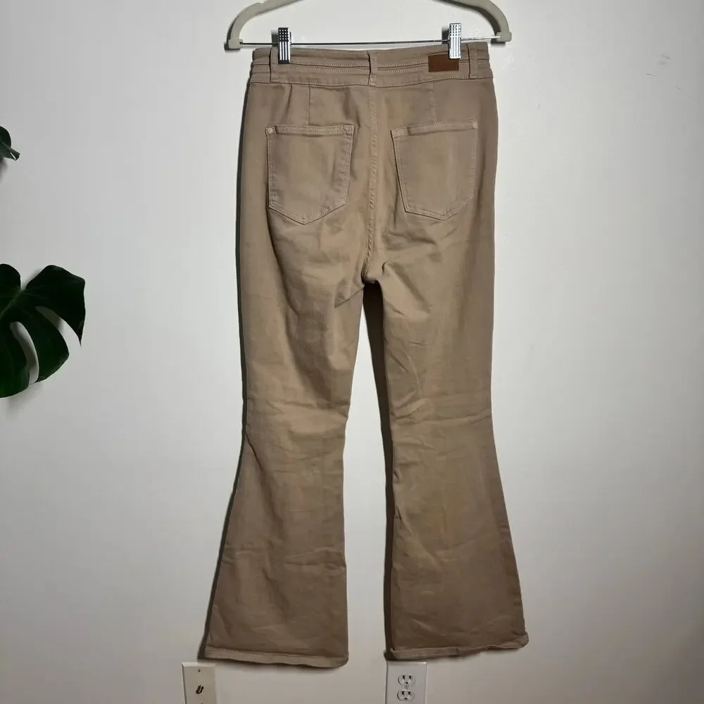 Judy Blue Garment Dyed Tummy Control Jean Pants Women 7/28 Tan Flare Leg‎ Boho